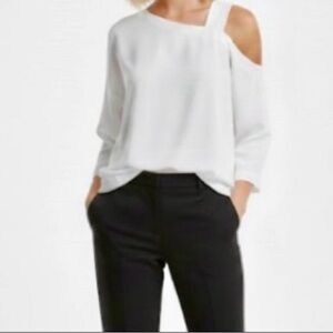 TIBI Asymmetrical Cut-Out Top – White, Size Large, Minimalist Designer Blouse
